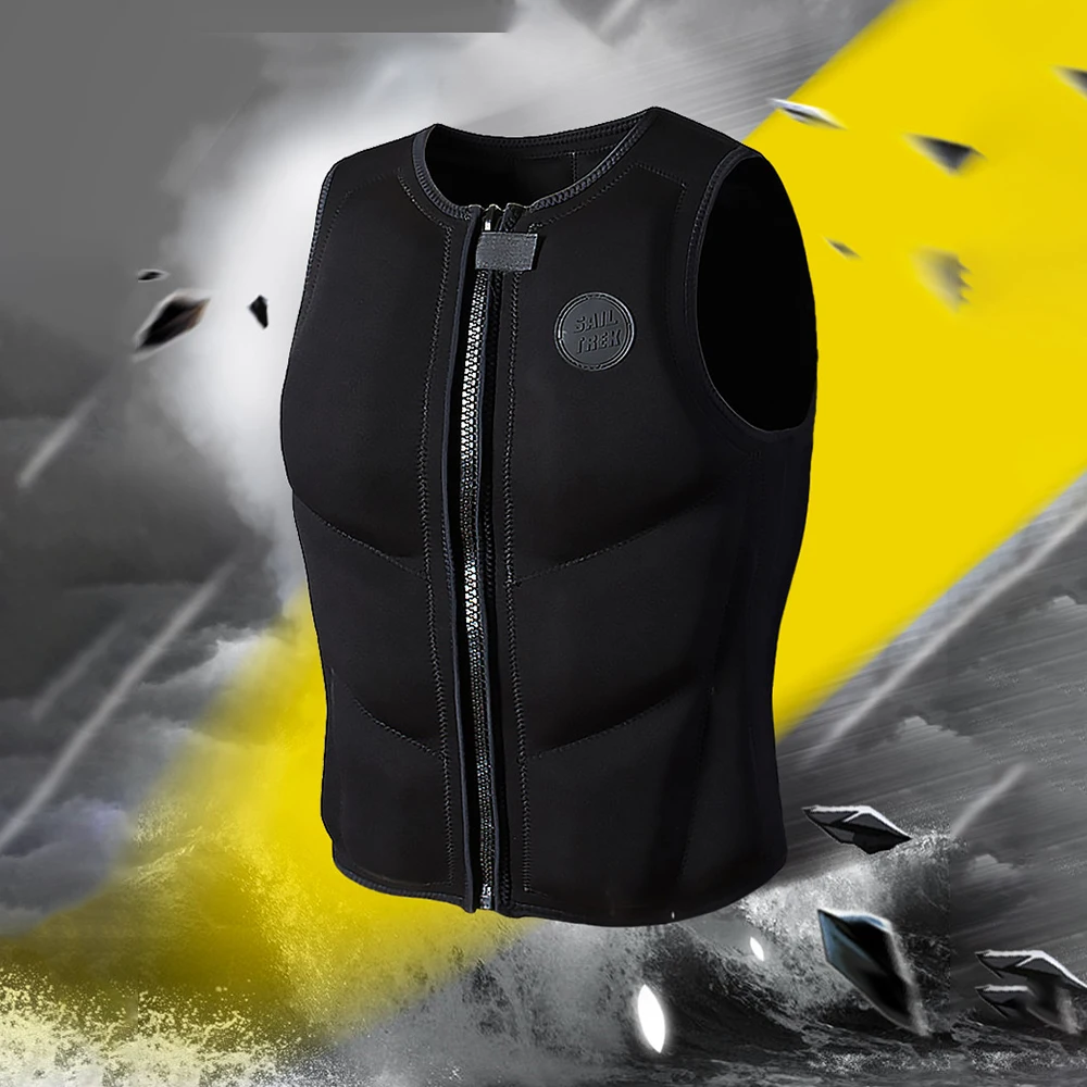 NEW Life Vest Slim Fit Soft Neoprene Jacket Sleeves Buoyancy Aid Swimsuit Keep Warm Floating Suit for Surfing Skiing Kayaking