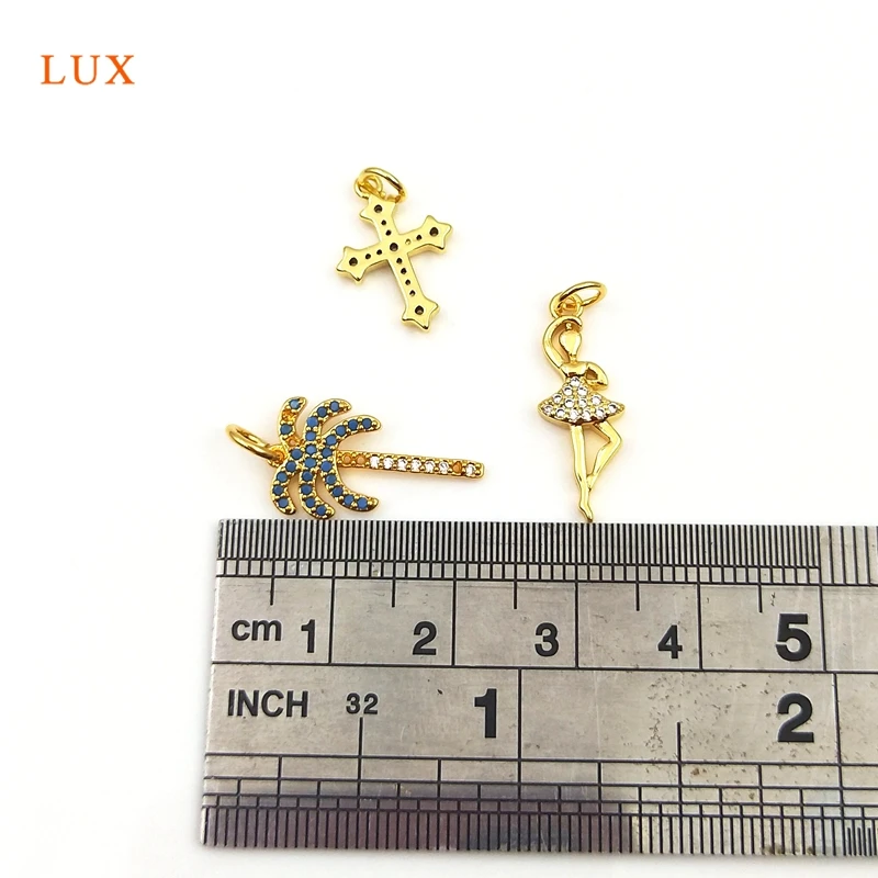 

5pcs Micro CZ Lightning Cross Ballet Girl Shape Pendant for Necklace Brass Tiny Dainty Pendant Necklace Jewelry Gift For Women
