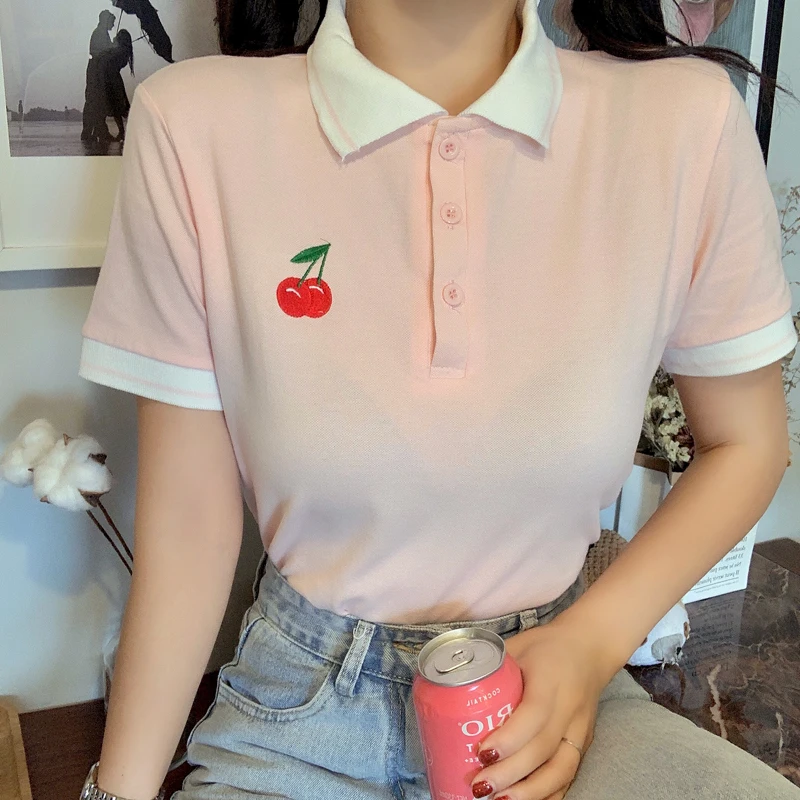 Милая рубашка поло для девочек женская модная футболка с вышивкой и коротким