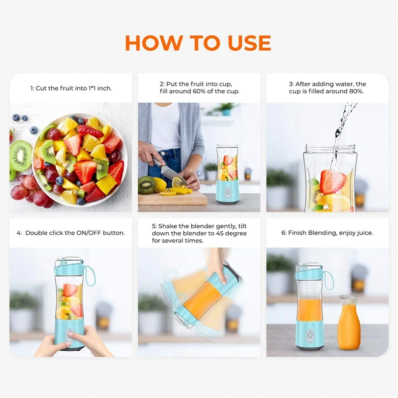 

2 Set Portable Blender, Blender Smoothies and Shakes USB Rechargeable Juicer Cup with 6 Powerful Blades Blue & Green
