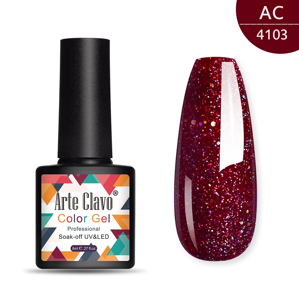 Arte Clave New Arrival Gel Nail Polish Soak Off Nail Art Varnish Lacquer 8ml LED Pink Red Glitter Gel Nail All For Manicure images - 2