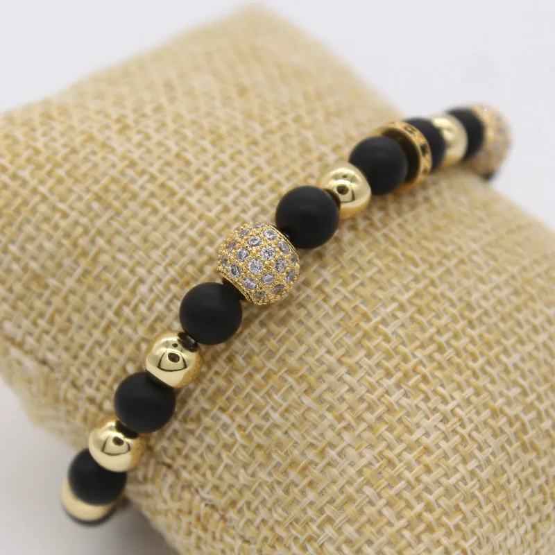 Poshfeel роскошный Mirco Pave Cz шар 6 мм натуральный камень из бисера браслет черные