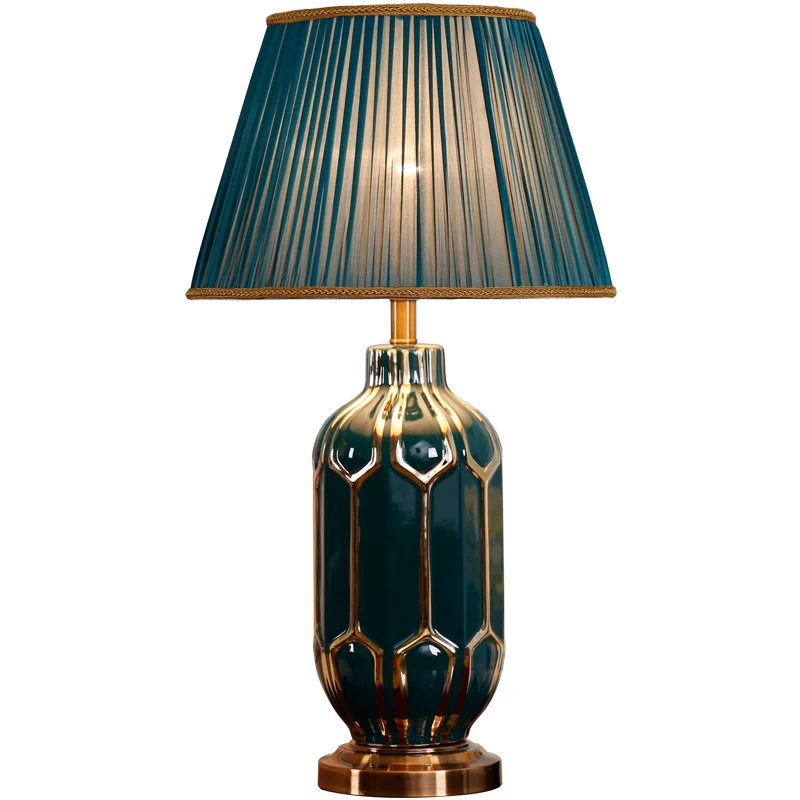 

LED Table Lamps Idyllic Blue Hand-painted Ceramic Desk Lamp Home Living Room Bedroom Hotel Table Lamp WJ010923