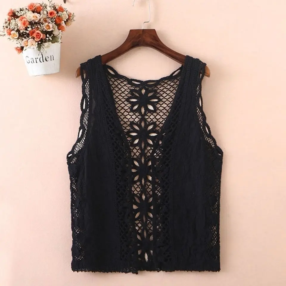 

Women's Vest summer Korean version versatile sleeveless vest jacket jacket tide knitted cardigan with hollow out jacket