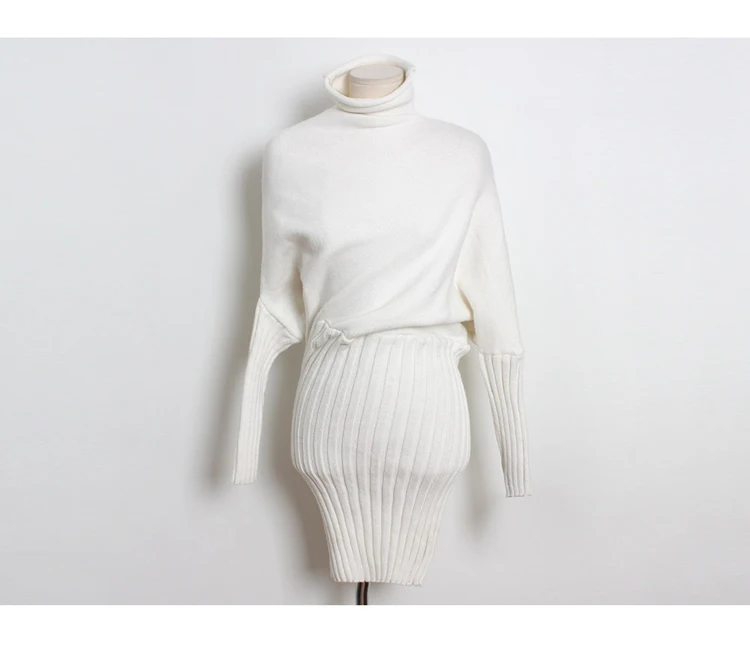 Women White Turtleneck Bat Long Sleeve Package hip Sexy Mini Dress 2020 Autumn Winter Runway Irregular Knit Sweater Dresses | Женская