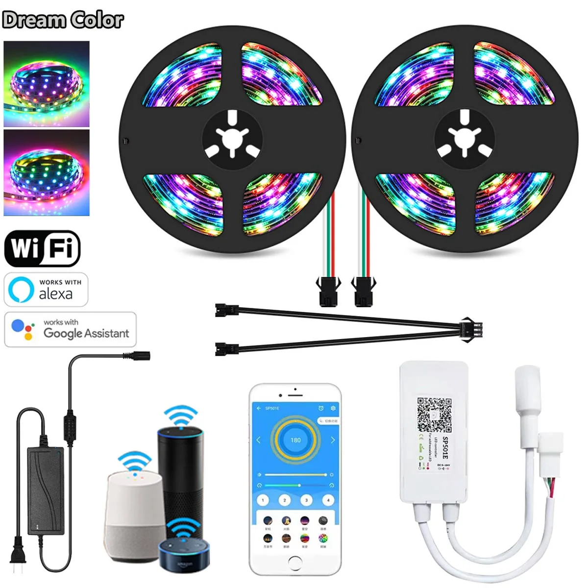 5 м 10 12V SMD2811 RGB полный Цвет мечта Светодиодные ленты огни чеканка Wifi смарт