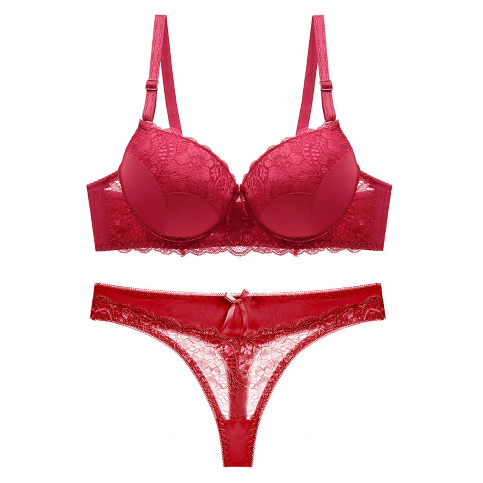 

New Top Sexy Underwear Push Up Bra Set Cotton Brassiere Deep V Wine Red Lace Bra and Panty Sets Flower Women Lingerie Set 2021