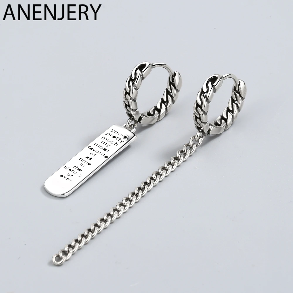 Женские асимметричные серьги кольца ANENJERY квадратные из стерлингового серебра 925