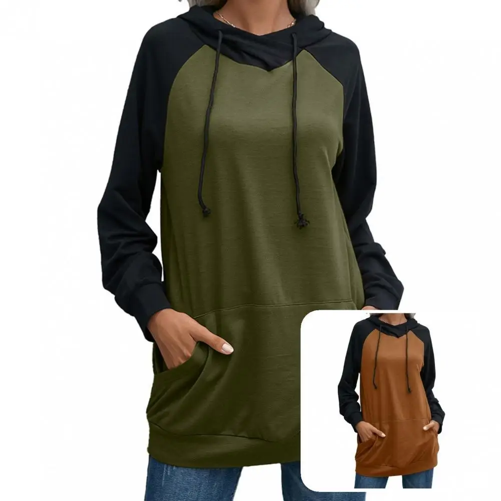 

Breathable Great Long Breathable Women Hoodie Patchwork Sweatshirt Big Pocket for Spring