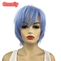 onemily short straight heat resistant synthetic hair costume wigs for women girls theme party evening out dating fun blue