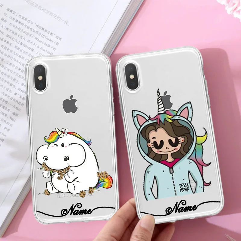 Тонкий чехол для телефона iPhone X XS XR Единорог рисунок DIY пользовательское имя ТПУ