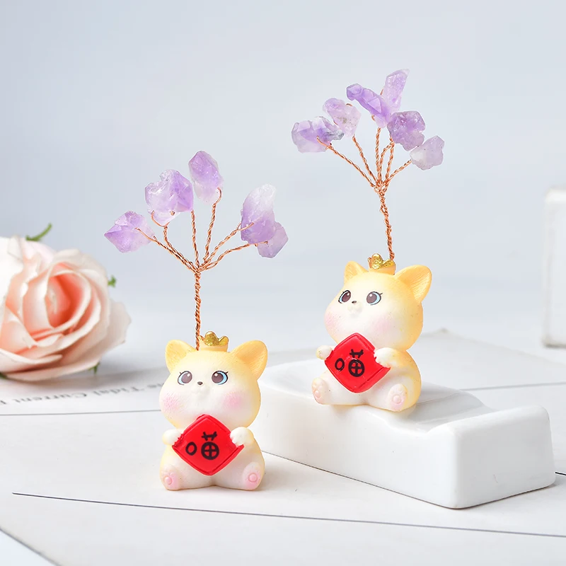 

1PC Natural Amethyst Energy Stone Loveliness Cat Animal Hand-made Lucky Tree Stone Mineral Ornaments Home Decoration Gift