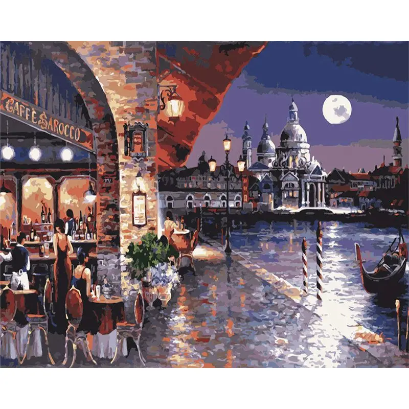 

SELILALI Oil Painting By Numbers Kits HandPainted Framed On Canvas Restaurant Under Moon Landscape Photo By Number Wall Art