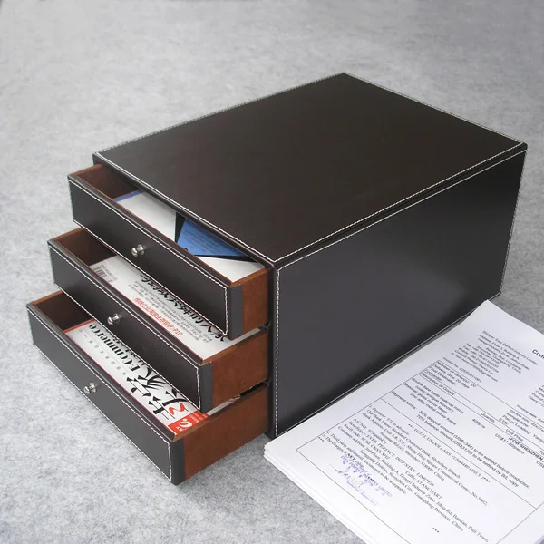 A007 BROWN 3-слойный офисный стол из искусственной кожи, шкаф для документов, держатель для документов, настольный органайзер, коробка для хранения, 3 ящика - Цвет: A007 BROWN