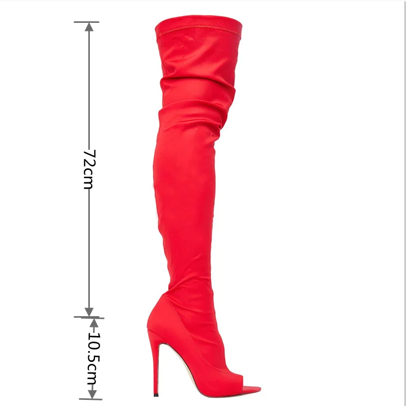

Mstacchi Open Toe Comfortable Elastic Women Over-the-Knee Boots Stiletto Solid Color Fashion Ladies Shoes Zapatos De Mujer 2020
