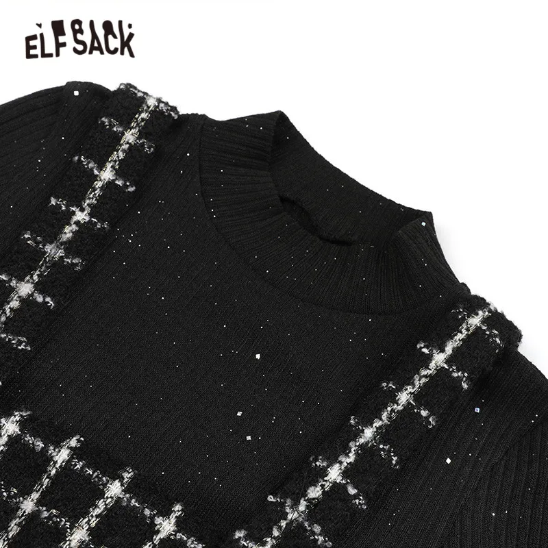 ELFSACK черный однотонный вязаный пуловер Женский комплект из двух предметов 2019