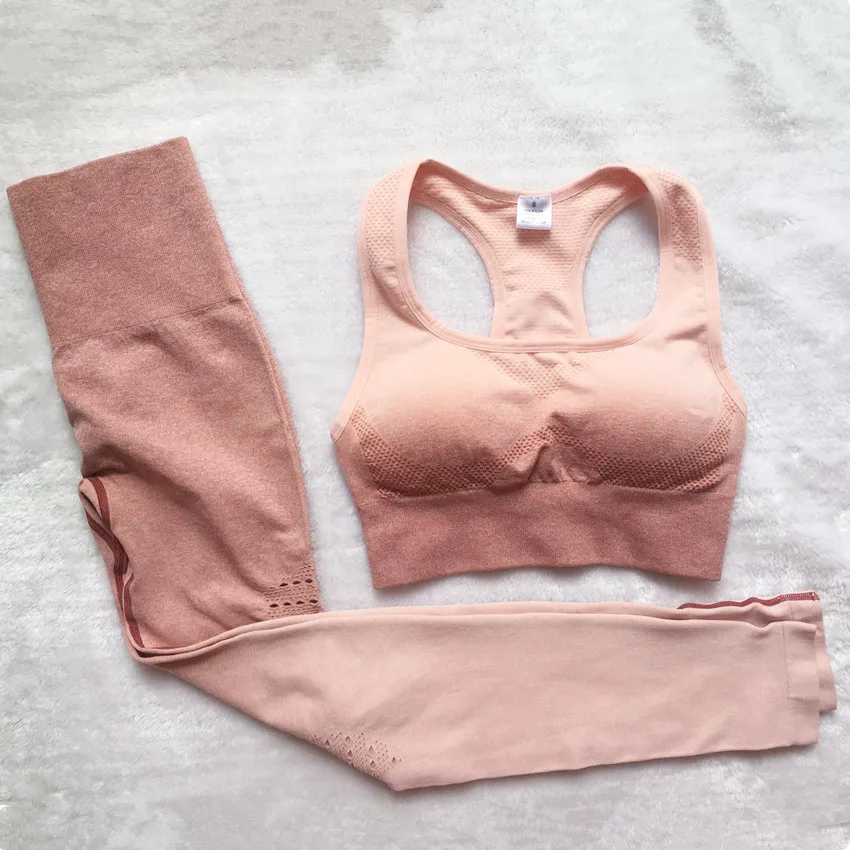 CB1092 pink set Бесшовные леггинсы+ бюстгальтер на бретельках комплект из 2 предметов для йоги Женская одежда для спортзала и фитнеса комплект спортивных леггинсов с высокой талией для йоги спортивная одежда для бега - Цвет: CB1092 pink set