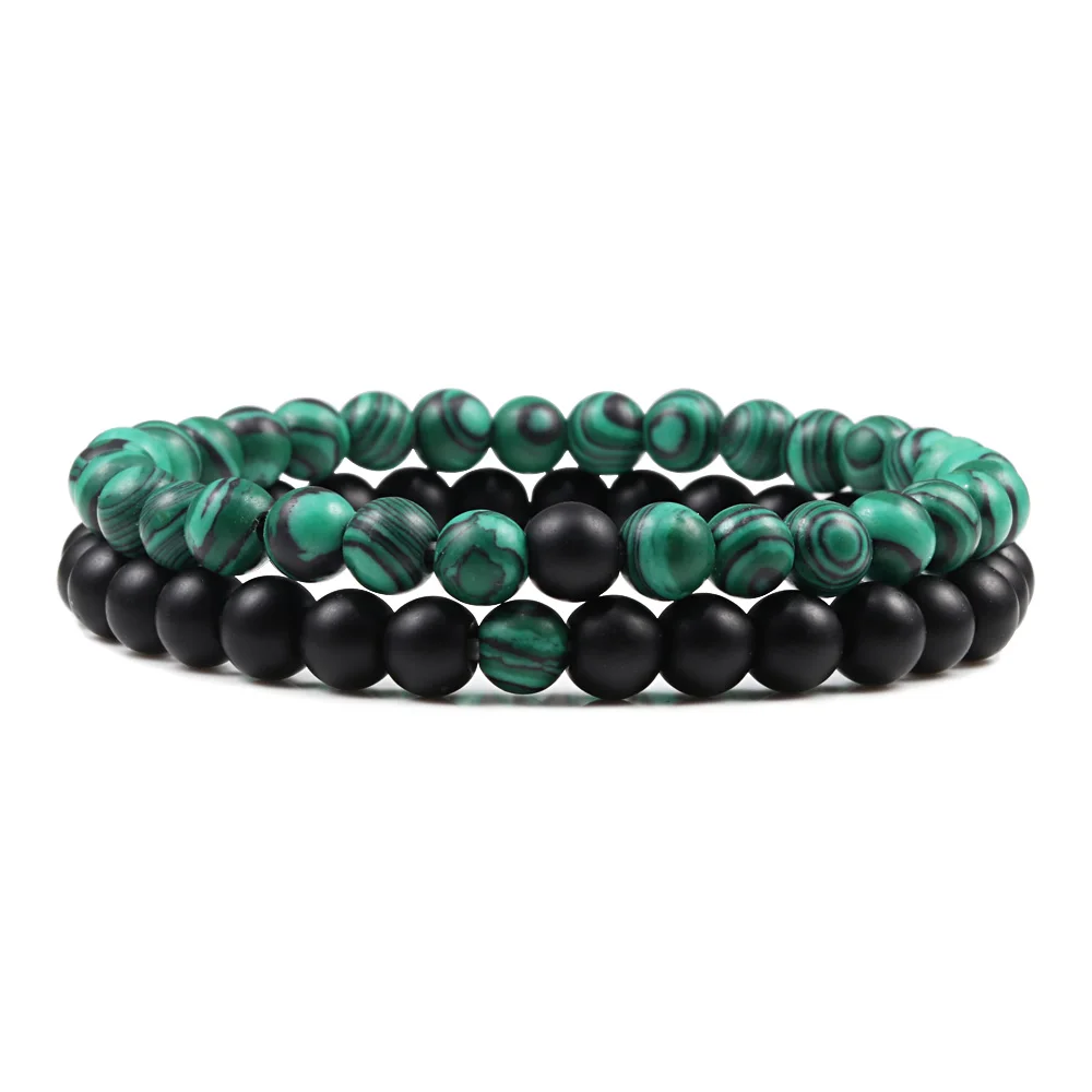 Malachite Black 6 мм 2 шт./компл. пара Для мужчин дистанционные браслеты Инь-Ян Натуральный камень нитка с бусинами тонкий браслет ювелирные женские браслеты подарок в едином положении во время занятий легкой атлетикой - Окраска металла: Malachite Black