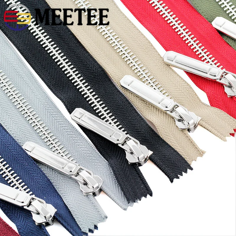 Meetee 1pc 70-150cm 8# Metal Zipper Open-End Auto Lock Single Open Silver Tooth Decor Zip DIY Jacket Coat Textile Accessory |