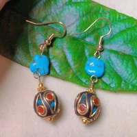 fashion natural gemstone nepal blue turquoise gold earrings new year classic easter valentines day cultured lucky women