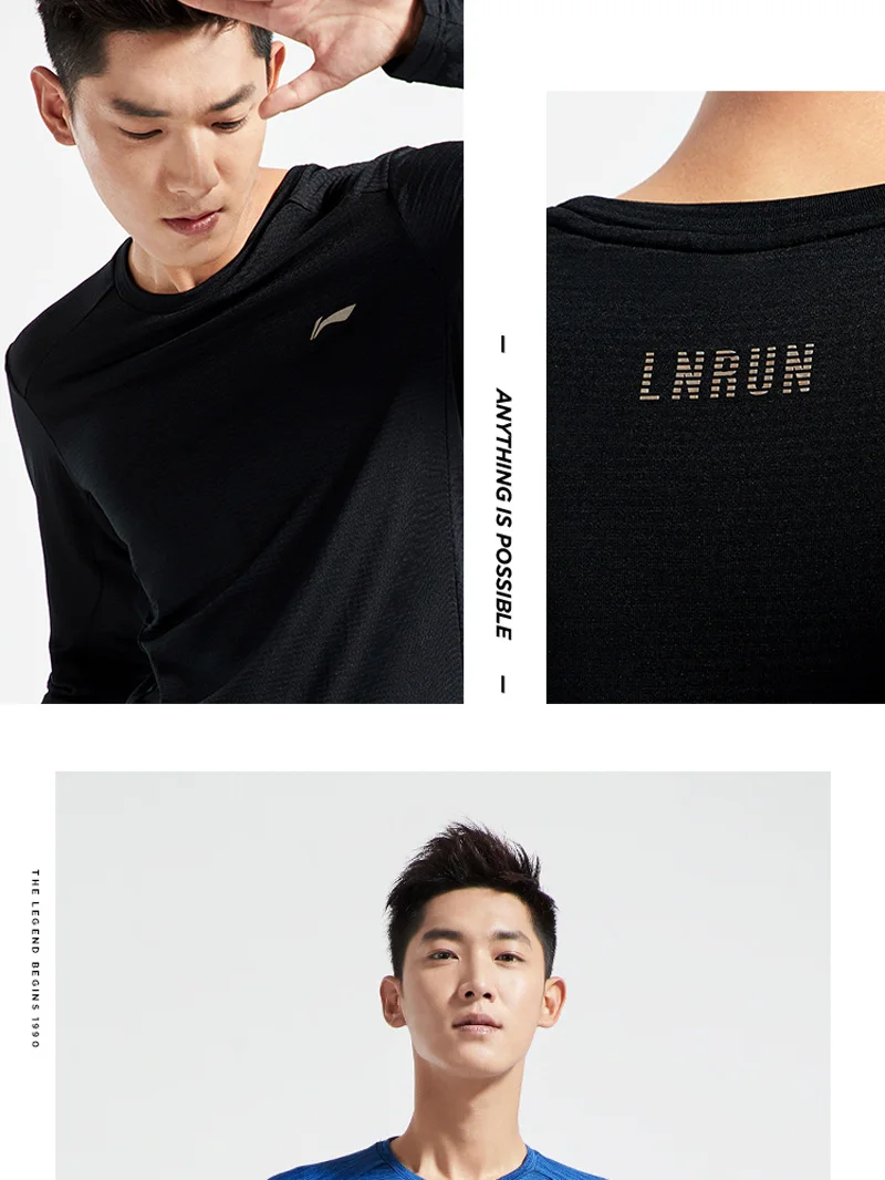 Li-Ning Мужская футболка для бега, длинный рукав, теплый корпус, 95% полиэстер, 5% спандекс, обычная посадка, подкладка, спортивные топы ATLN141 MTL996