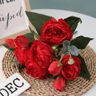 Искусственные цветы, Роза из шелка; Цвет розовый букет пионы Искусственные цветы 5 больших головки 4 небольших бутон Невеста свадебное украшение дома