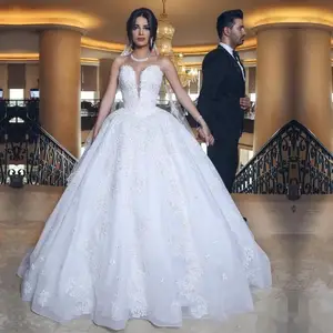 Ballgown  Lace Appliques Wedding Dresses  Sleeveless Bridal Gowns Floor Length Plus Size Marriage Bride Dress Robes de Mariée