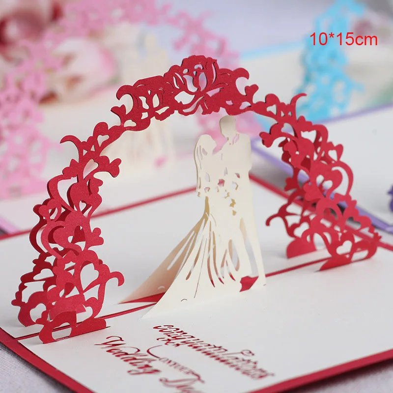 Sweet wedding red 3D открытка-раскладушка подарок на день Святого Валентина открытка наклейки на конверте свадебные приглашения Поздравительные открытки юбилей для нее - Цвет: Sweet wedding red