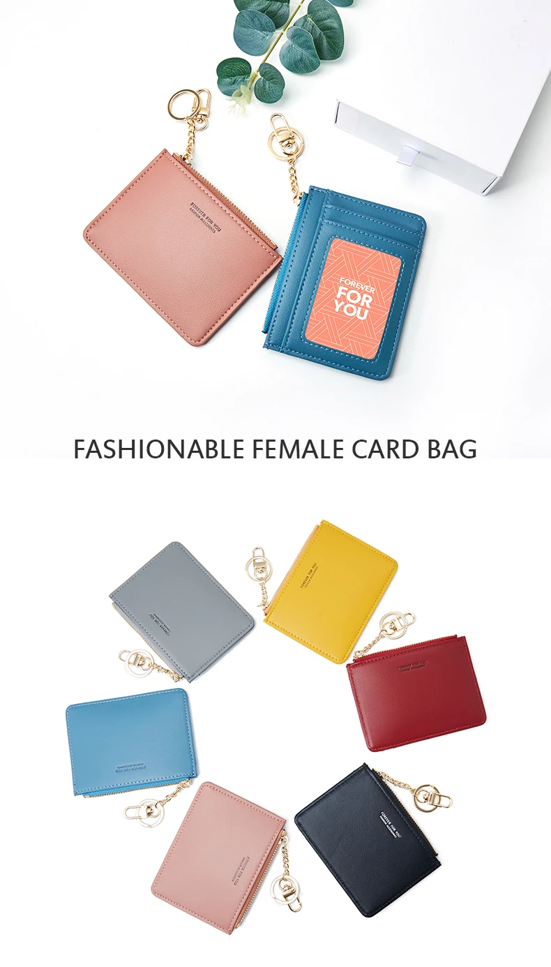 Brand Card Holder Women Soft PU Leather Key Chain Bag Small Card Wallets Female Organzier Mini Credit Card Case Zipper Coin Bags
