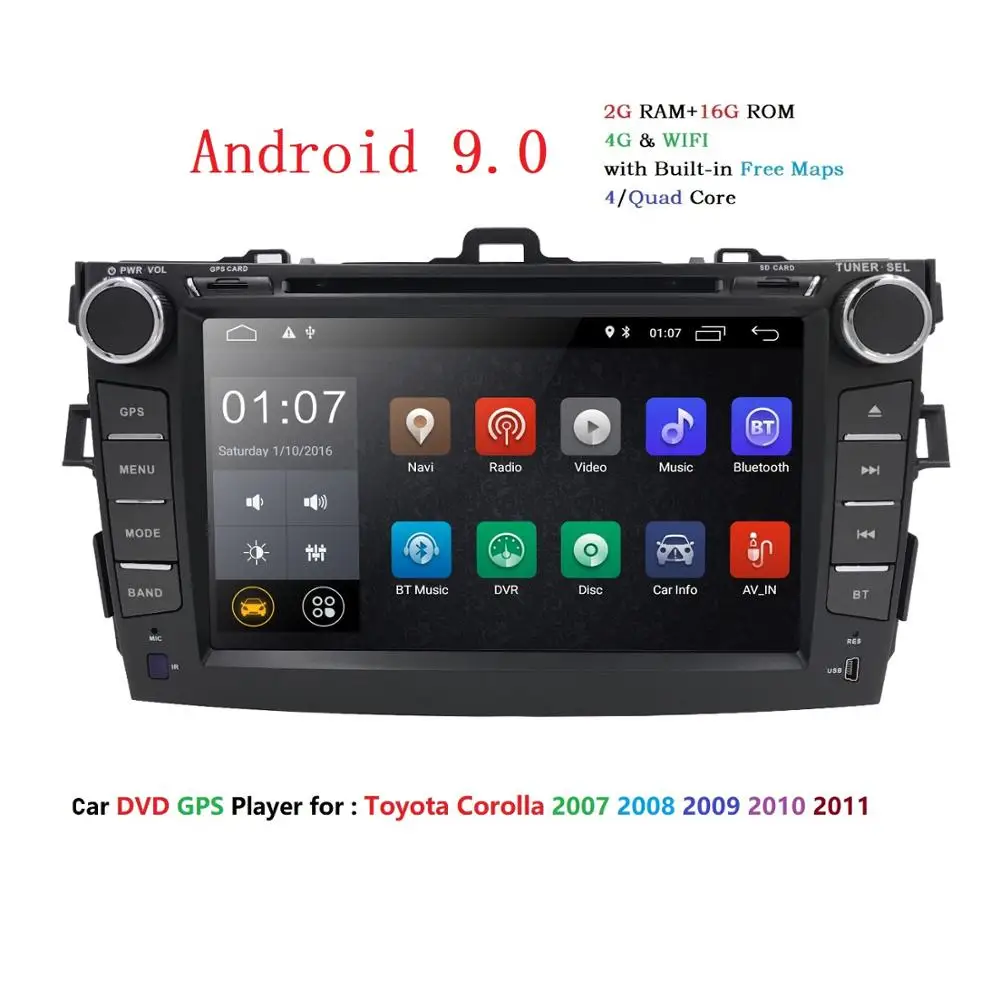 HIZPO 2 Din Android 9 0 7 &quotдисплей Автомобильный dvd плеер для Toyota corolla 2007 2011 in dash