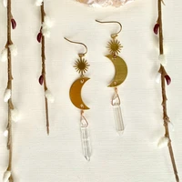 space earrings moon phase earrings crescent moon earrings half moon earrings raw crystal earrings raw crystal earrings