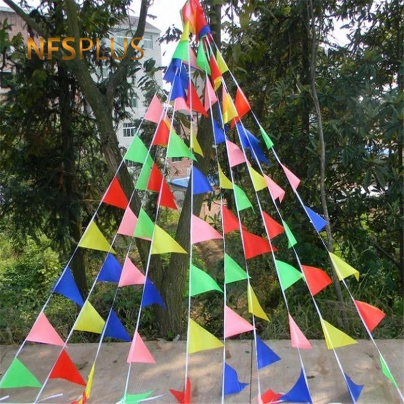 

100PCS Colored Hanging Flags 50M Red Yellow Blue Green Pink Colors 14x21CM Home Party Decorative Flags And Banners