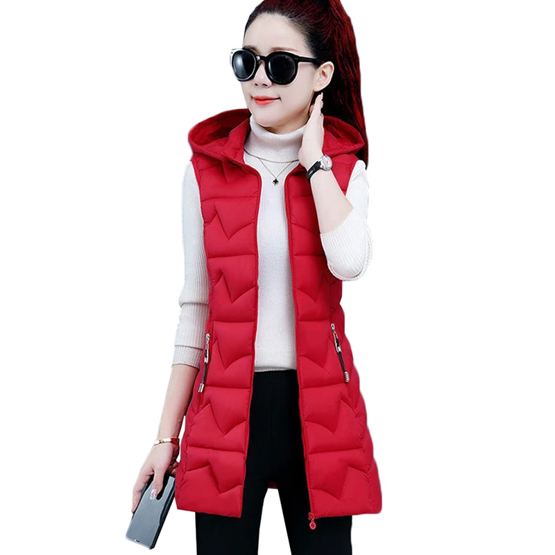 

Down Cotton Vest Women Jacket 2022 New Autumn Winter Parka Hooded Long Vest Coat Overcoat 6XL Warm Female Waistcoat Outerwear