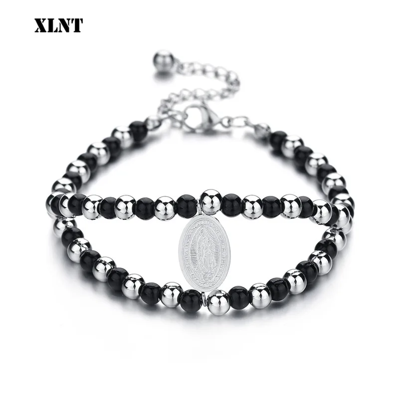 XLNT браслеты из нержавеющей стали с бисером для женщин мужчин религия четки Девы