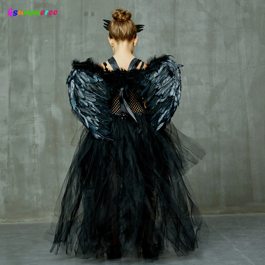 Черное нарядное платье-пачка для девочек на Хеллоуин с v-образным вырезом со