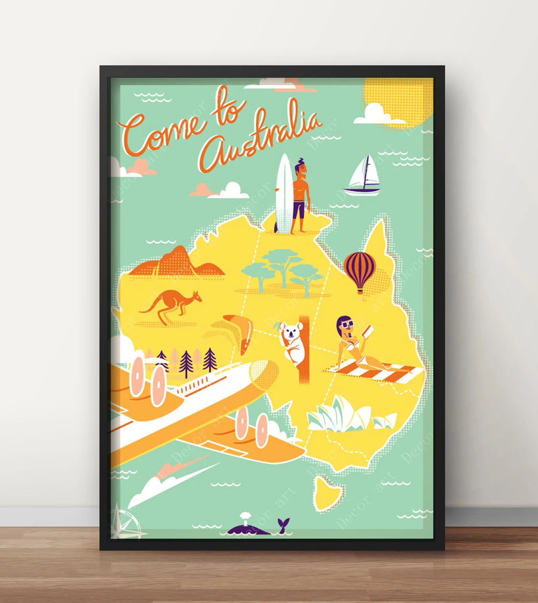 

Australia Kangaroo Koala Map Sydney Vintage Travel Poster Canvas Painting Kraft Poster Coated Wall Sticker Home Decor Gift