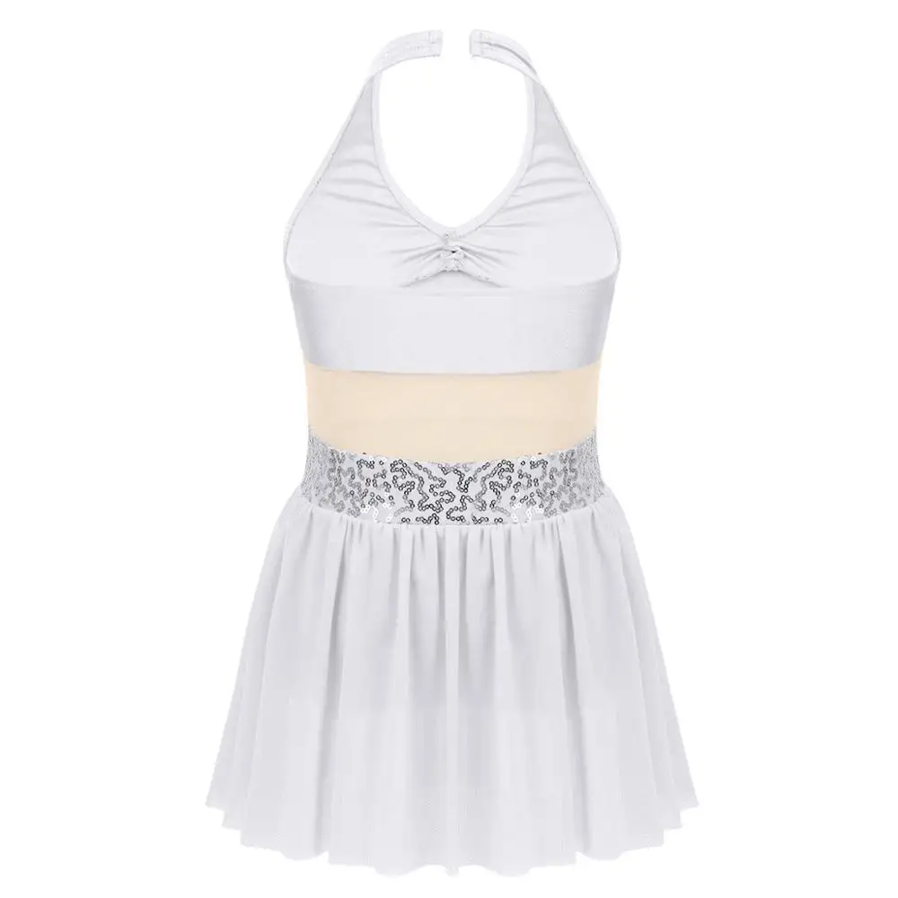 Halter Sequins Stretchy Mesh Ballet Gymnastics Leotard Girls Figure Skating Dress Kids Contemporary Lyrical Dance Costumes | Тематическая
