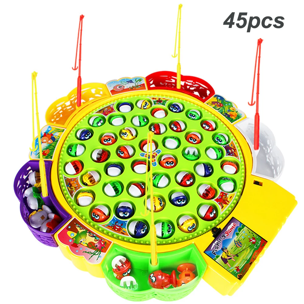 kids fishing toys electric musical rotating fishing game musical fish plate set magnetic outdoor sports toys for children gifts free global shipping