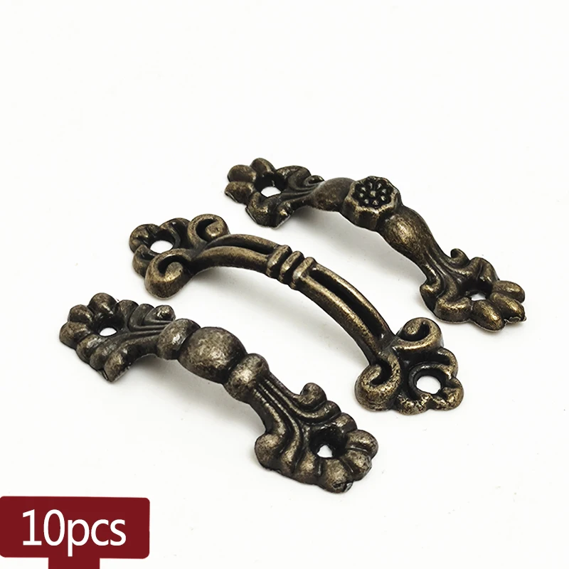 

10pcs Wooden Jewelry Knobs Zinc Alloy For Drawer Box Furniture Hardware Bronze Tone Pendants Flowers Handle Arch Cabinet Pulls