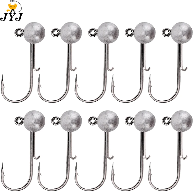 

10pcs/lot NED head jigs hook 1g-20g All size Round Ball Jig Head Hook Weedless Long Shank Secondary hooks For Soft Worm Fishing