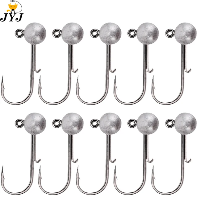 10pcs/lot NED head jigs hook 1g-20g All size Round Ball Jig Head Hook Weedless Long Shank Secondary hooks For Soft Worm Fishing 1