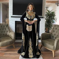 sodigne black gold lace a line caftan evening dresses with detachable puff sleeve prom dress long formal party dress