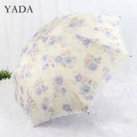 yada high quality lace flower princess umbrellas rain uv three folding umbrella for women windproof umbrellas female ys200199