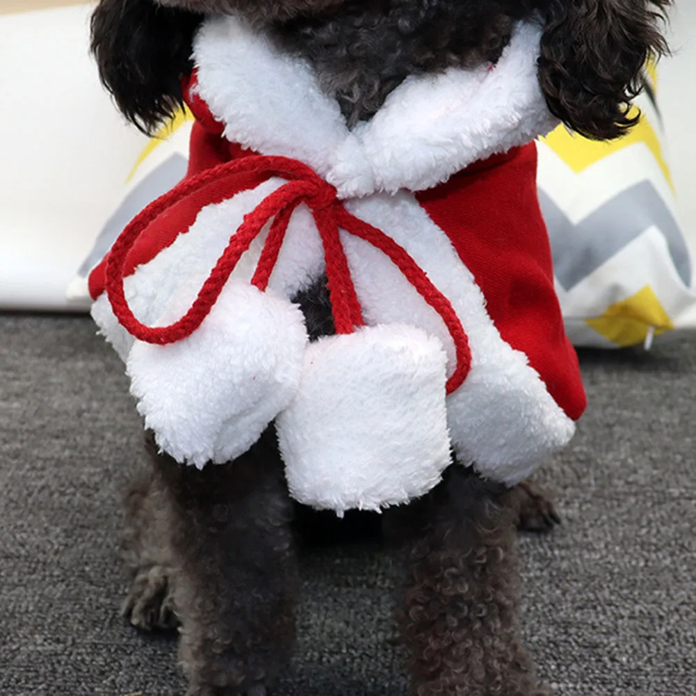 Рождественский костюм для домашних животных пончо накидка с шапкой плащ Санта