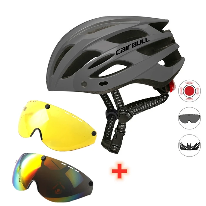 Grey 2lens 226 г 3 объектива велосипедный шлем Магнитные очки MTB дорожный велосипедный шлем с задним светом горный козырек велосипедный шлем BMX - Цвет: Grey 2lens