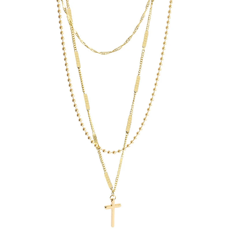 

TOSAKO Stainless Steel Necklace Titanium Steel Gold Color Cross Pendants Sweater Chain 2021 Trend Jewelry