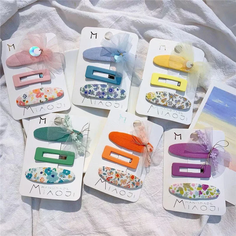 

3 Pcs Korean Children's Beautiful Yarn Bow Hairpin Hair Accessories Sweet Girl Princess Fashion Fabric Floral BB Clip Headdress
