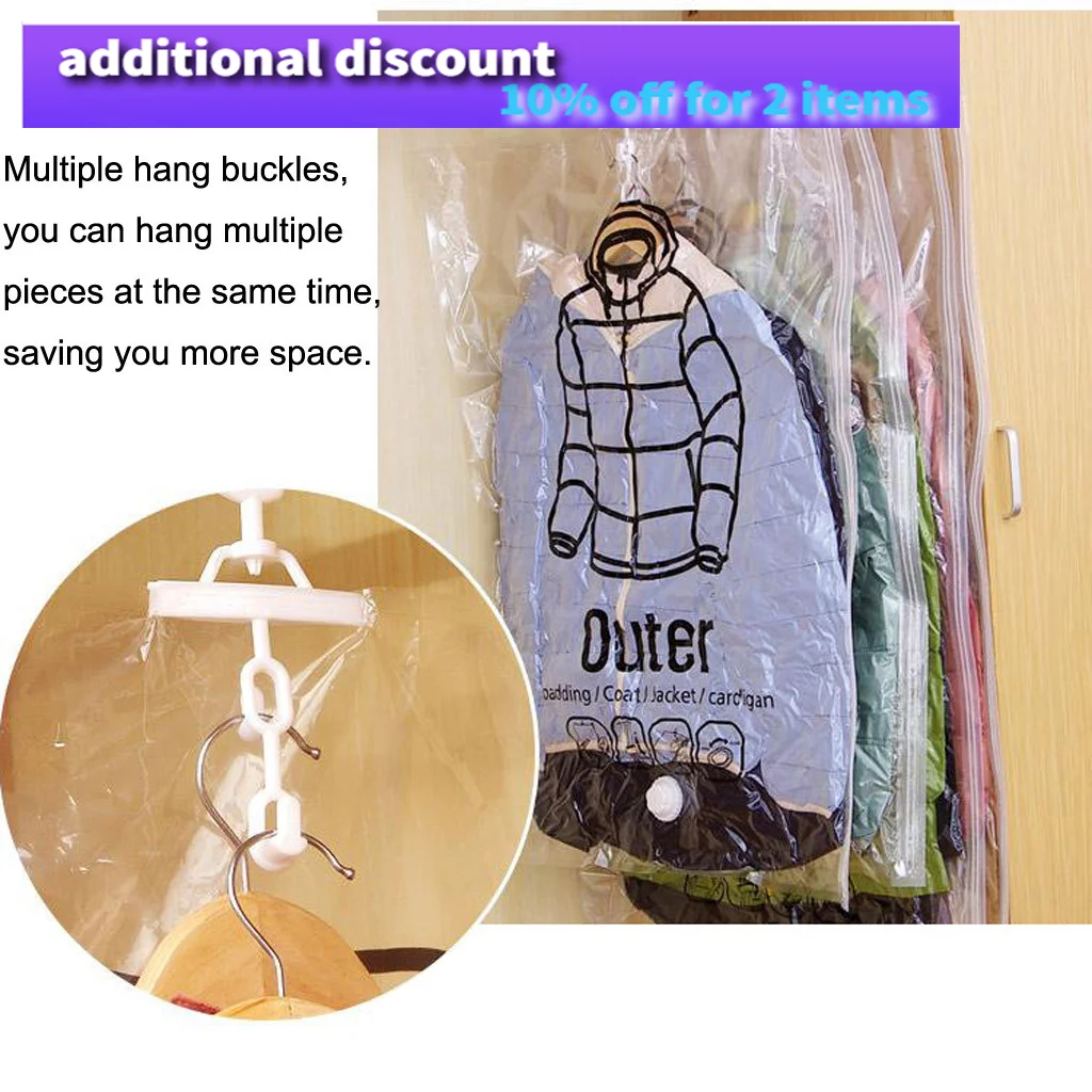 Прозрачный мешок для вакуумного хранения подвесной на молнии с крючком одежды