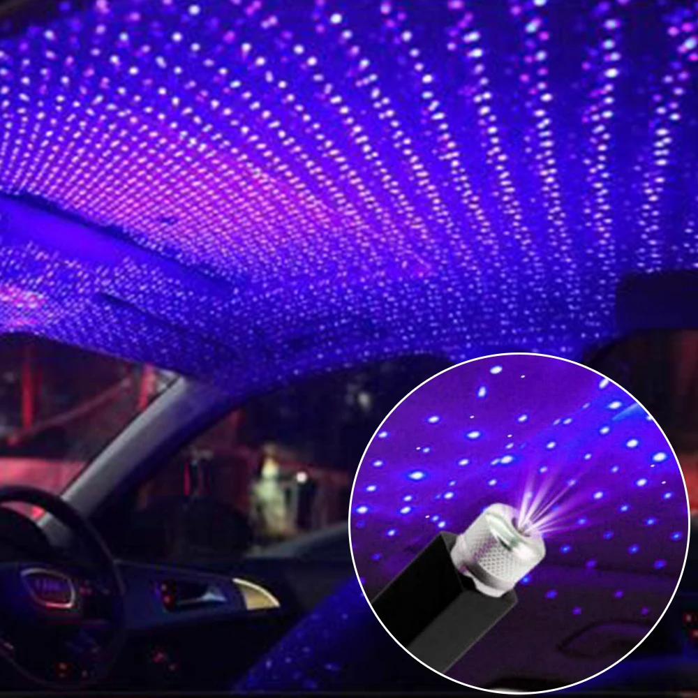 

LED Car Roof Star Night Interior Light Atmosphere Galaxy Projector Decorative Lamp Adjustable Multiple Lighting Effects USB