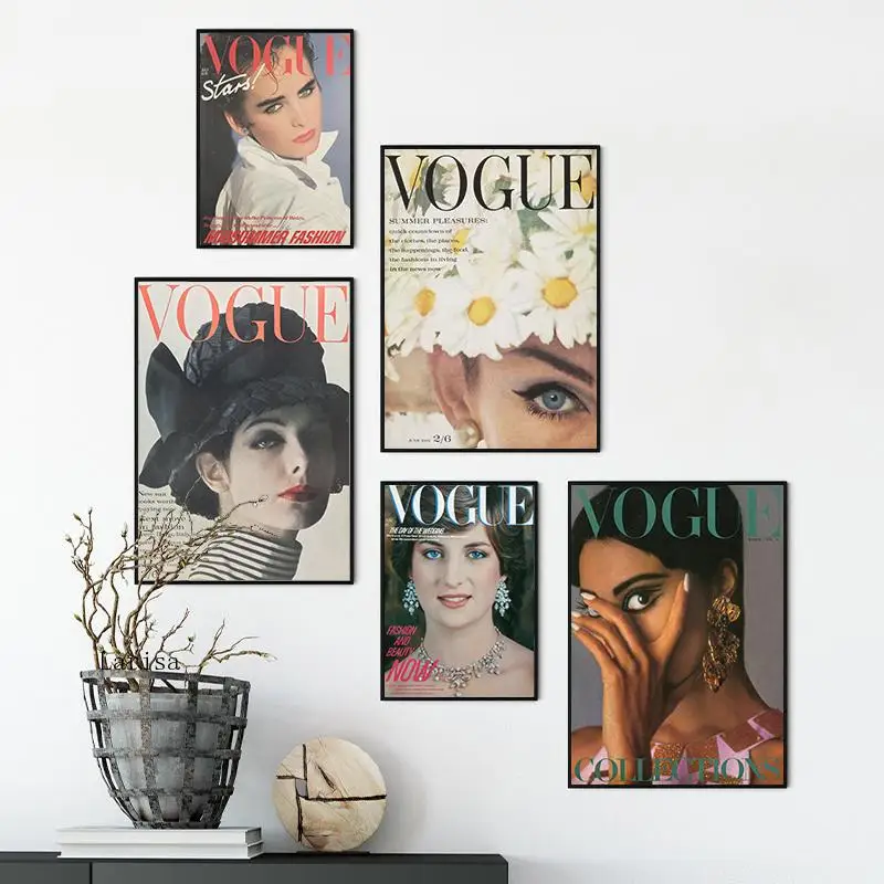 

Vintage Vogue Magazine Cover Poster Fashion Beauty Photography Canvas Painting Print Wall Art Picture Living Room Home Decor